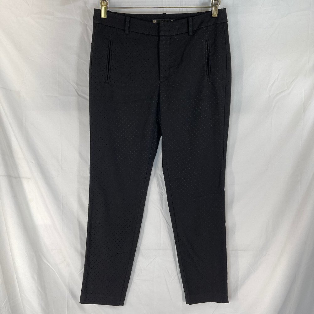 Women's Zara Basic Slim Ankle Pants Size 6 x 28 Career Black Polka Dot Twill